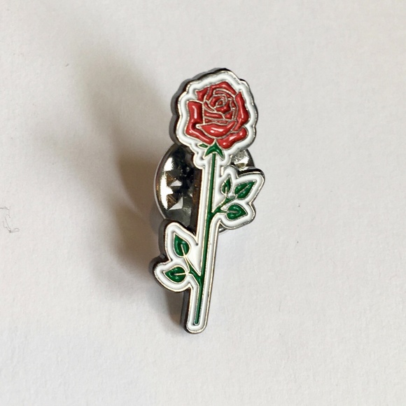 Jewelry - NEW Red Rose Enamel Pin Green Silver Goth